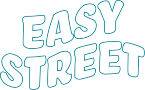 Easy Street logo white fill blue outline